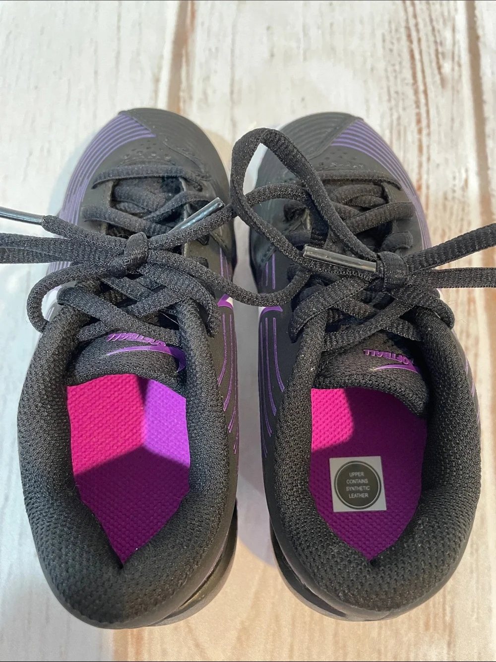 Nike Girls Softball Baseball Cleats Kids 11C Black Purple Like New T-Ball